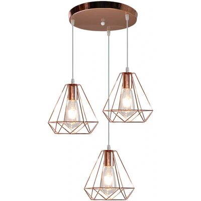AXHUP Rose Gold Vintage Pendant Lamp 3 Lights in Cage - Pendant Light AXHUP Rose Gold Vintage Pendant Lamp 3 Lights in Cage - Pendant Light