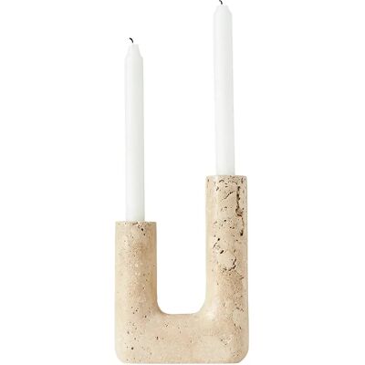 Muubs Minerva Lysestage - Naturlig travertin - 20cm - Hvid Muubs Minerva Lysestage - Naturlig travertin - 20cm - Hvid