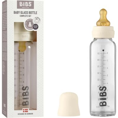 BIBS Butelka dla niemowląt ze szkła - 225 ml - Kremowy - Butelka do karmienia BIBS Butelka dla niemowląt ze szkła - 225 ml - Kremowy - Butelka do karmienia