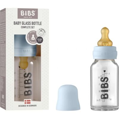 BIBS Dziecięca Szklana Butelka Niebieska 110ml - Wspiera Naturalne Karmienie BIBS Dziecięca Szklana Butelka Niebieska 110ml - Wspiera Naturalne Karmienie