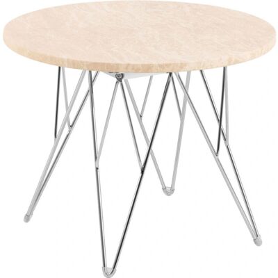 MAR - Table d'appoint ronde 55 cm travertin beige et acier chromé - Beige Travertinplatte - Chromrahmen - Table MAR - Table d'appoint ronde 55 cm travertin beige et acier chromé - Beige Travertinplatte - Chromrahmen - Table