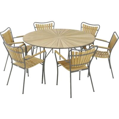 Mandalay Havebordssæt - Ø140cm, 6 stole, Teak & Aluminium Mandalay Havebordssæt - Ø140cm, 6 stole, Teak & Aluminium