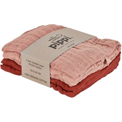 Lingettes en Coton Biologique Pippi - Misty Rose - 4 Pièces - 65x65 cm Lingettes en Coton Biologique Pippi - Misty Rose - 4 Pièces - 65x65 cm