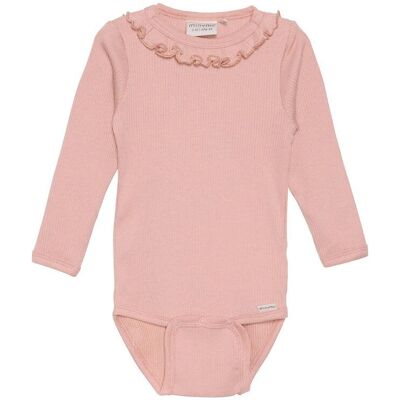 Minymo Baby Langarm Body - Rosa mit Rippstruktur Minymo Baby Langarm Body - Rosa mit Rippstruktur
