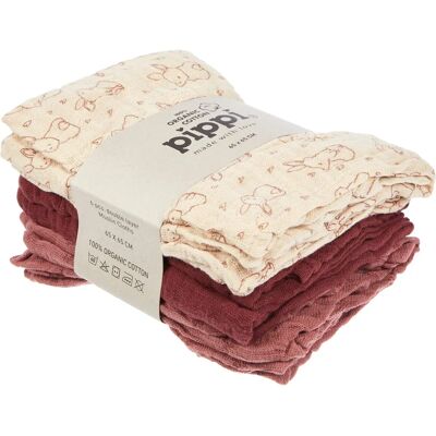 Pippi Bébé Mousseline en Coton Bio - Lot de 6 - 65x65 cm - Rose Pippi Bébé Mousseline en Coton Bio - Lot de 6 - 65x65 cm - Rose