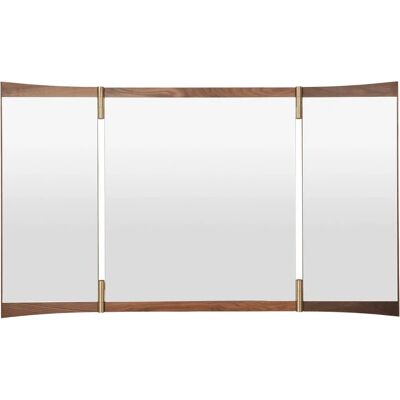 Miroir mural Vanity - Noyer et Laiton - Miroir à 3 panneaux Ajustable - Publicité Miroir mural Vanity - Noyer et Laiton - Miroir à 3 panneaux Ajustable - Publicité