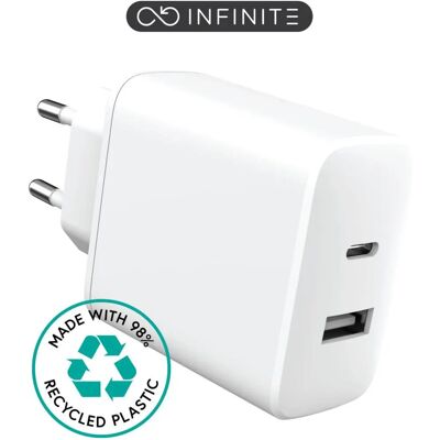 Cargador eSTUFF INFINITE USB-C y USB-A - Carga rápida - Blanco Cargador eSTUFF INFINITE USB-C y USB-A - Carga rápida - Blanco