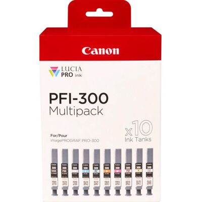 Canon PFI-300 Mustekasetti - 10 kpl, Musta, Sininen, Syaani, Harmaa, Magenta, Valokuvan Muste, Valokuvamagenta, Punainen, Keltainen Canon PFI-300 Mustekasetti - 10 kpl, Musta, Sininen, Syaani, Harmaa, Magenta, Valokuvan Muste, Valokuvamagenta, Punainen, Keltainen