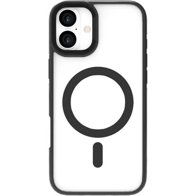 Hybrid plastikcover til iPhone 16 Plus med kickstand - Sort / Gennemsigtig Hybrid plastikcover til iPhone 16 Plus med kickstand - Sort / Gennemsigtig