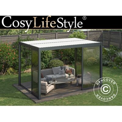 Dancover Cenador pérgola San Pablo bioclimática - 4x4m, Negro/Blanco/Transparente Dancover Cenador pérgola San Pablo bioclimática - 4x4m, Negro/Blanco/Transparente