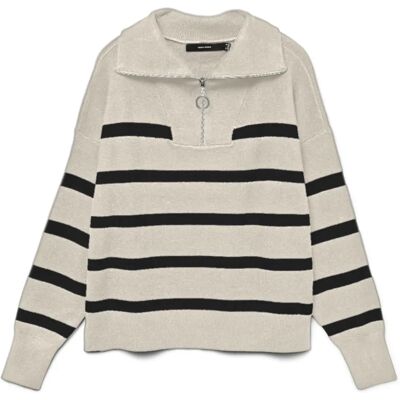 Vero Moda VMSaba Streifen Hochkragen (10269246) - birke/schwarz gestreift Vero Moda VMSaba Streifen Hochkragen (10269246) - birke/schwarz gestreift