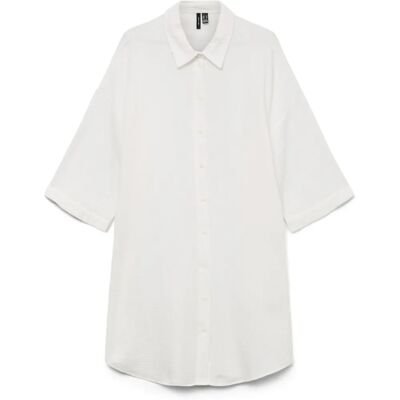 Vero Moda Natali Długa Sukienka Koszulowa z Rękawem 3/4 (10279688) - śnieżnobiała Vero Moda Natali Długa Sukienka Koszulowa z Rękawem 3/4 (10279688) - śnieżnobiała