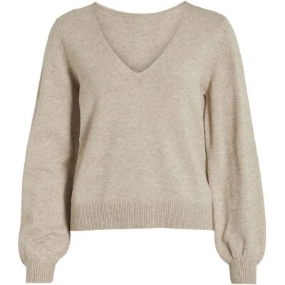 Vila Ril Rev V-Neck l/s Stricktop (14084174) - natürliche Melange Vila Ril Rev V-Neck l/s Stricktop (14084174) - natürliche Melange