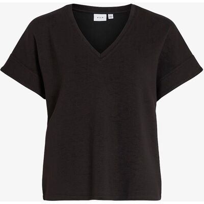 Vila Toppi viFrotea V-hals T-shirt - Sort - Kvinder Vila Toppi viFrotea V-hals T-shirt - Sort - Kvinder