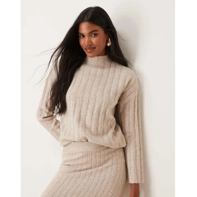 Vila - Model viJaney Highneck L/S Rib Knit Top - Brun - Top Vila - Model viJaney Highneck L/S Rib Knit Top - Brun - Top