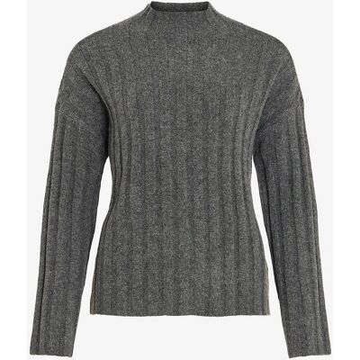 Vila - Model viJaney Highneck L/S Rib Knit Top - Grå - Top Vila - Model viJaney Highneck L/S Rib Knit Top - Grå - Top