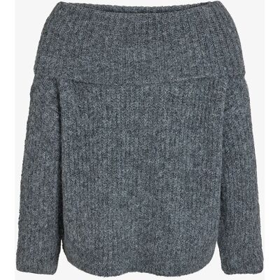 Vila - Top viAdina L/S Off Shoulder Knit - Grå 40 Kvinde Vila - Top viAdina L/S Off Shoulder Knit - Grå 40 Kvinde