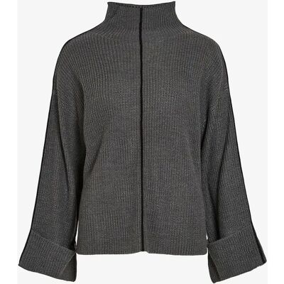Vila - Model viVigga L/S Kontraststrikket Trøje - Grå 36 Kvinde Vila - Model viVigga L/S Kontraststrikket Trøje - Grå 36 Kvinde