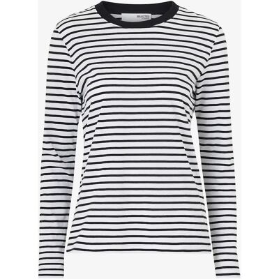Selected FEMME - Bomullsgestriper LS T-skjorte - Hvit - 44 Selected FEMME - Bomullsgestriper LS T-skjorte - Hvit - 44