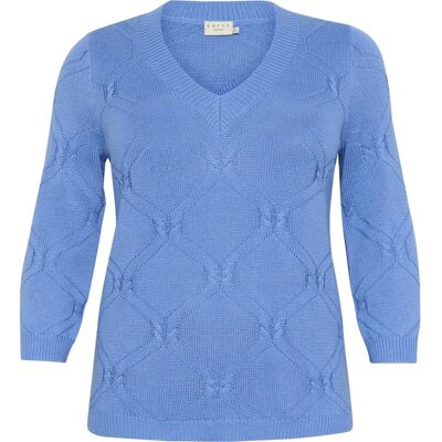 KAFFE Bleu Pull en Tricot à Col en V - Pull - Publicité KAFFE Bleu Pull en Tricot à Col en V - Pull - Publicité