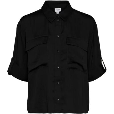 Vero Moda Czarna Luźna Bluzka z Rękawem 3/4 - Koszula Vero Moda Czarna Luźna Bluzka z Rękawem 3/4 - Koszula