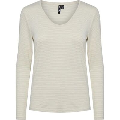 Pieces - Billo Long Sleeve V Neck - Bianco - XL - T-Shirt Pieces - Billo Long Sleeve V Neck - Bianco - XL - T-Shirt