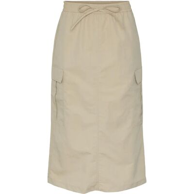 Hame Beige Midi Skirt - Elastic Waist, Pockets, Back Split - Skirt Hame Beige Midi Skirt - Elastic Waist, Pockets, Back Split - Skirt