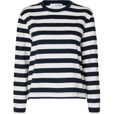 Selected FEMME - Modell: slfEssential LS Gestreiftes Boxy Shirt - Dunkel Saphir - T-Shirt Selected FEMME - Modell: slfEssential LS Gestreiftes Boxy Shirt - Dunkel Saphir - T-Shirt