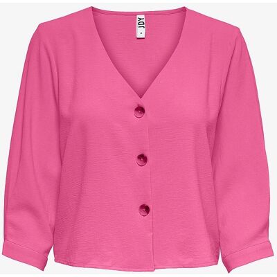 Rosa V-hals Kortærmet Skjorte - Kvinde Rosa V-hals Kortærmet Skjorte - Kvinde