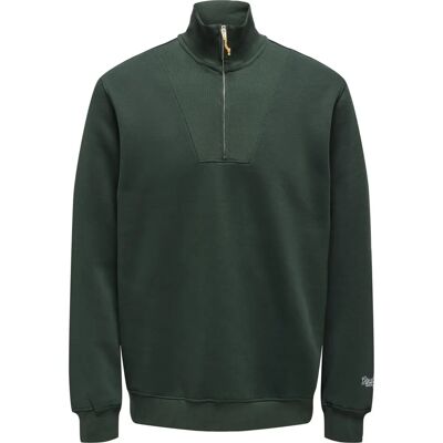 Sweatshirt à zip à col montant vert pour hommes de Only & Sons Sweatshirt à zip à col montant vert pour hommes de Only & Sons