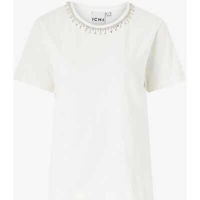 ICHI Top ihRunela SS25 - Hvid - Kort ærme - Rund hals - Sten - Top ICHI Top ihRunela SS25 - Hvid - Kort ærme - Rund hals - Sten - Top