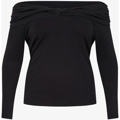 KAFFE Curve - Modell - Plusgrößen - Drapierte Vorderseite - Lange Raglanärmel - T-Shirt KAFFE Curve - Modell - Plusgrößen - Drapierte Vorderseite - Lange Raglanärmel - T-Shirt