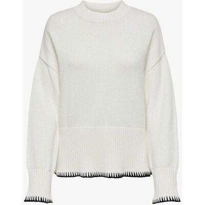 Only - OnlQueenie LS Contrast Strikk - Beige - Kvinne Only - OnlQueenie LS Contrast Strikk - Beige - Kvinne