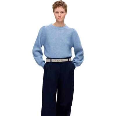 Selected FEMME - slfLulu Pull à col en côte - Bleu - Pull Selected FEMME - slfLulu Pull à col en côte - Bleu - Pull