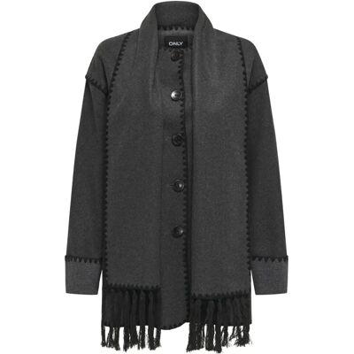 Only - Modell onlElba Life Scallop Edge Scarf Coat - Grå - Jacka Only - Modell onlElba Life Scallop Edge Scarf Coat - Grå - Jacka