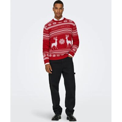 Only & Sons Weihnachts-Pullover Rot/Weiß Langarm - Pullover Only & Sons Weihnachts-Pullover Rot/Weiß Langarm - Pullover