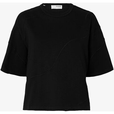 Selected FEMME - Bomullst-skjorte med broderi - Svart - T-skjorte Selected FEMME - Bomullst-skjorte med broderi - Svart - T-skjorte