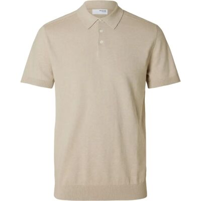 SELECTED HOMME Slhberg T-shirt Polo Manches Courtes Beige Melange - Polo Shirt SELECTED HOMME Slhberg T-shirt Polo Manches Courtes Beige Melange - Polo Shirt