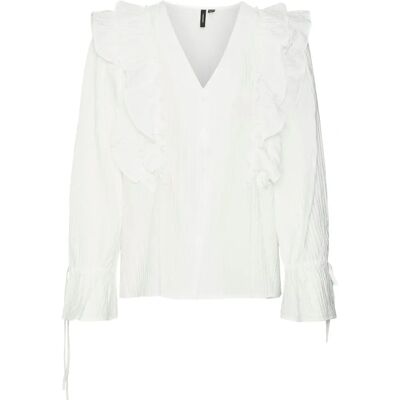 Vero Moda - Kausa Frill Langærmet Top - Hvid Vero Moda - Kausa Frill Langærmet Top - Hvid