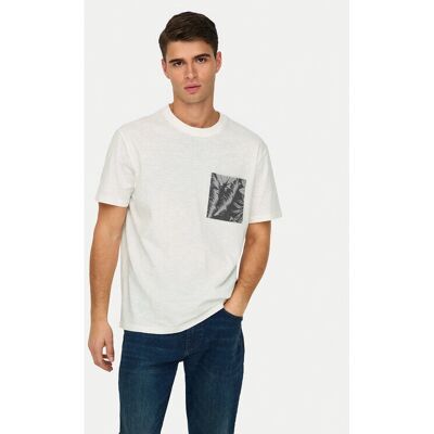 ONLY & SONS Herren Tropisches Print T-Shirt mit Brusttasche - T-Shirt ONLY & SONS Herren Tropisches Print T-Shirt mit Brusttasche - T-Shirt