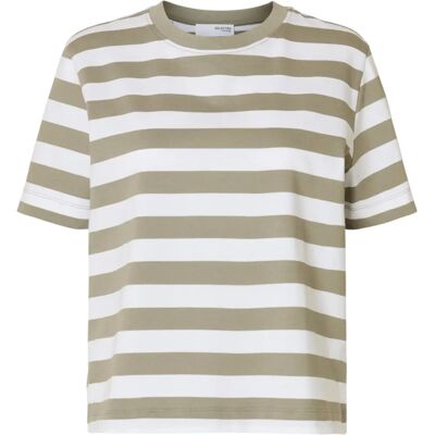Selected FEMME - Modell: slfEssential SS Stripet Boxy T-skjorte - Grå Selected FEMME - Modell: slfEssential SS Stripet Boxy T-skjorte - Grå