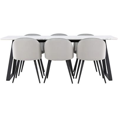Ebuy24 - Malaga - Hvit marmorutseende bordplate - 7-delt spisegruppe Ebuy24 - Malaga - Hvit marmorutseende bordplate - 7-delt spisegruppe