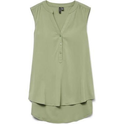 VERO MODA Dam blus utan ärmar - V-ringning, Knappslå, Grön VERO MODA Dam blus utan ärmar - V-ringning, Knappslå, Grön