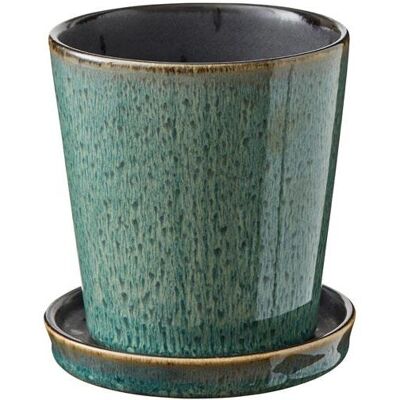 Bitz, Handgefertigter Steingut-Blumentopf - Schwarz, Grün - 10cm Bitz, Handgefertigter Steingut-Blumentopf - Schwarz, Grün - 10cm