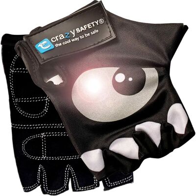 Crazy Safety Kinder Fahrrad Handschuhe - Reflektierende Augen, Gepolsterte Handflächen - Schwarz - Größe S Crazy Safety Kinder Fahrrad Handschuhe - Reflektierende Augen, Gepolsterte Handflächen - Schwarz - Größe S