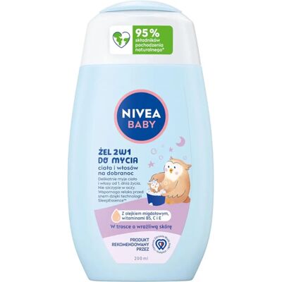 Nivea Bébé Gel Corps et Cheveux 2-en-1 - Nettoyage nocturne - 200ml - Publicité Nivea Bébé Gel Corps et Cheveux 2-en-1 - Nettoyage nocturne - 200ml - Publicité