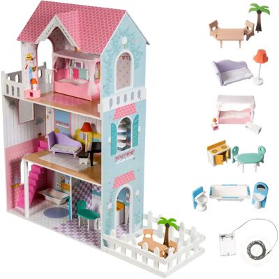 Drewniany XXL domek dla lalek Mamabrum - Taras, LED, Meble Drewniany XXL domek dla lalek Mamabrum - Taras, LED, Meble
