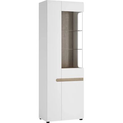 Furniture To Go Chelsea Weiße Hochglanz und Trüffel Eiche Hohe Gläserne Schrank - Vitrin Furniture To Go Chelsea Weiße Hochglanz und Trüffel Eiche Hohe Gläserne Schrank - Vitrin