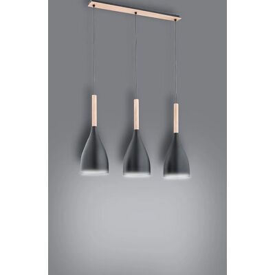 Alfa Juice 620574001 Lampe Suspendue - 3x60W E27 Noir/Bois - Publicité Alfa Juice 620574001 Lampe Suspendue - 3x60W E27 Noir/Bois - Publicité
