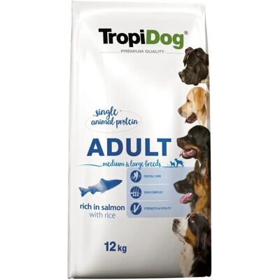 TROPIDOG Premium Łosoś i Ryż Karma dla Psów - 12kg TROPIDOG Premium Łosoś i Ryż Karma dla Psów - 12kg